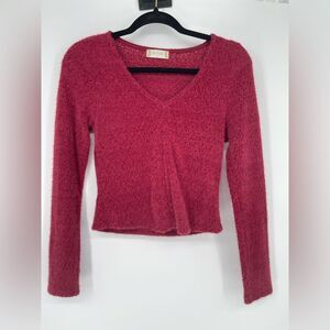 Altar’d State Dark Pink Fuzzy Cropped Sweater Medium